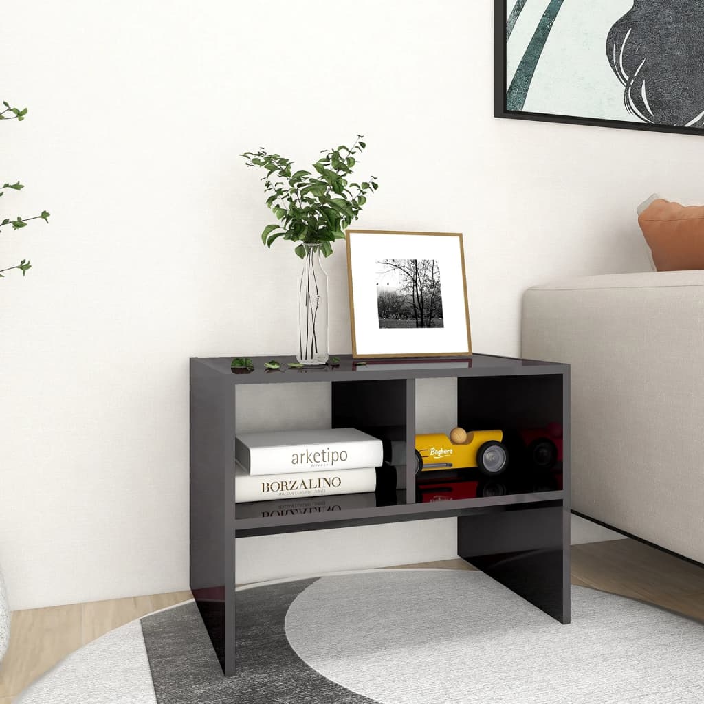 Tavolino Grigio Lucido 60x40x45 cm in Legno Multistrato