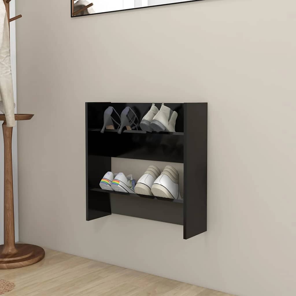 Scarpiera a Muro Nera 60x18x60 cm in Legno Multistrato