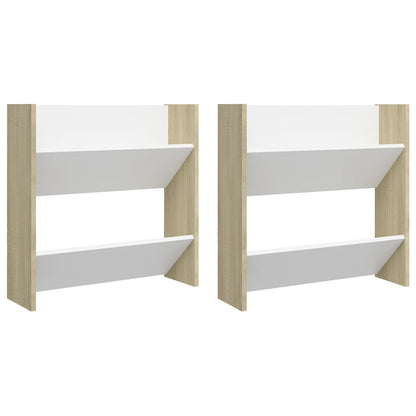 Scarpiere Muro 2pz Bianco e Sonoma 60x18x60cm Legno Multistrato