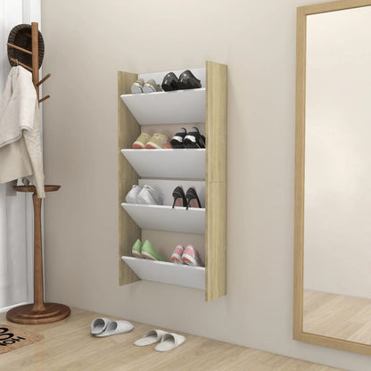Scarpiere Muro 2pz Bianco e Sonoma 60x18x60cm Legno Multistrato
