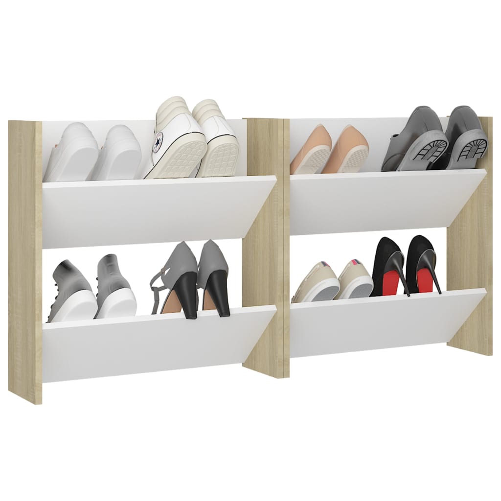 Scarpiere Muro 2pz Bianco e Sonoma 60x18x60cm Legno Multistrato