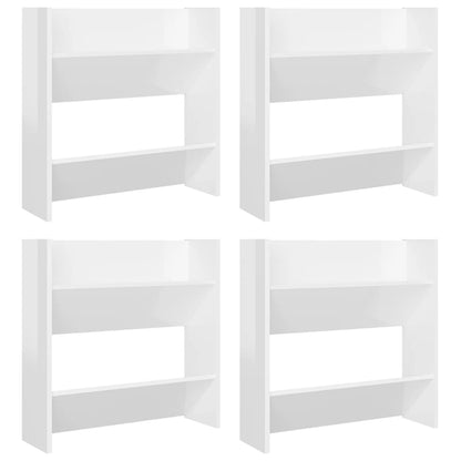 Scarpiere a Muro 4pz Bianco Lucido 60x18x60cm Legno Multistrato