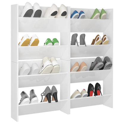 Scarpiere a Muro 4pz Bianco Lucido 60x18x60cm Legno Multistrato