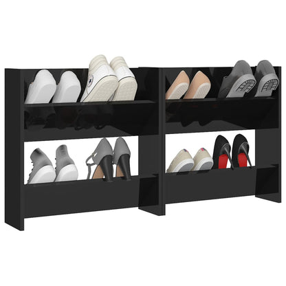 Scarpiere a Muro 2pz Nero Lucido 60x18x60cm Legno Multistrato