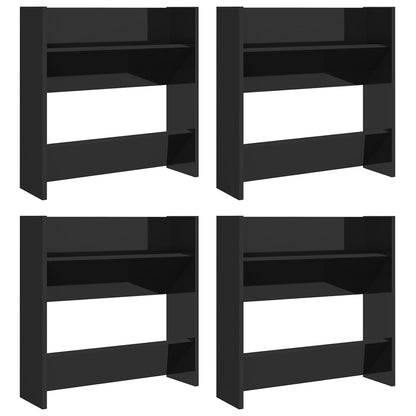 Scarpiere a Muro 4pz Nero Lucido 60x18x60cm Legno Multistrato