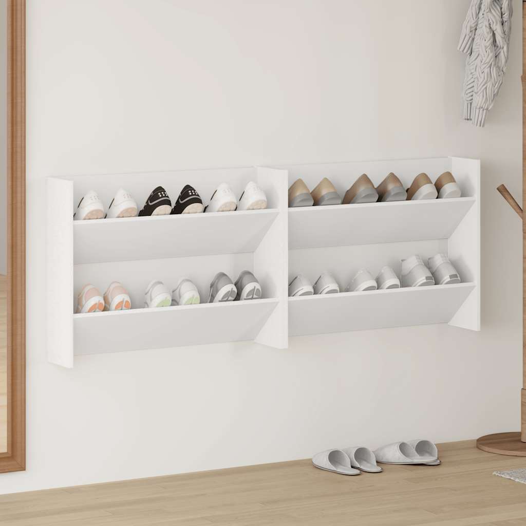Scarpiere a Muro 2pz Bianche 80x18x60 cm in Legno Multistrato