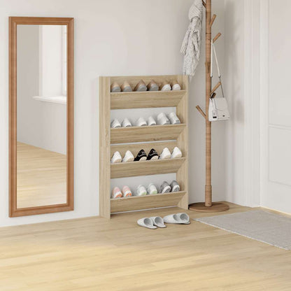 Scarpiere a Muro 2pz Rovere Sonoma 80x18x60cm Legno Multistrato