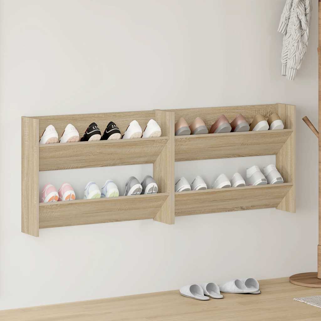 Scarpiere a Muro 2pz Rovere Sonoma 80x18x60cm Legno Multistrato