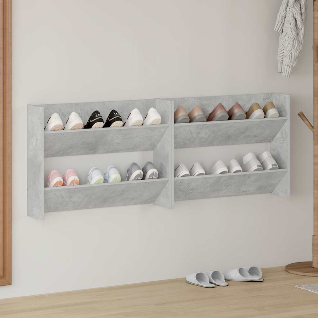Scarpiere Muro 2pz Grigio Cemento 80x18x60cm Legno Multistrato