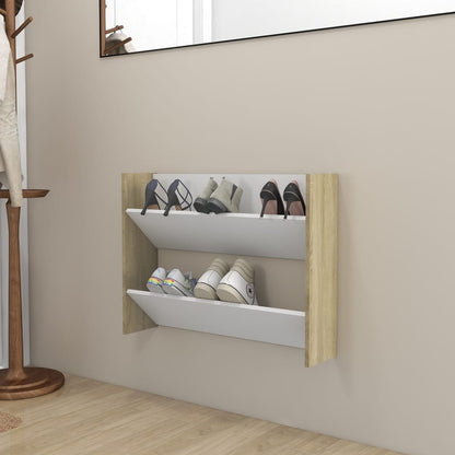 Scarpiera a Muro Bianca e Sonoma 80x18x60 cm Legno Multistrato