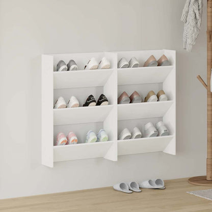 Scarpiere a Muro 2pz Bianche 60x18x90 cm in Legno Multistrato