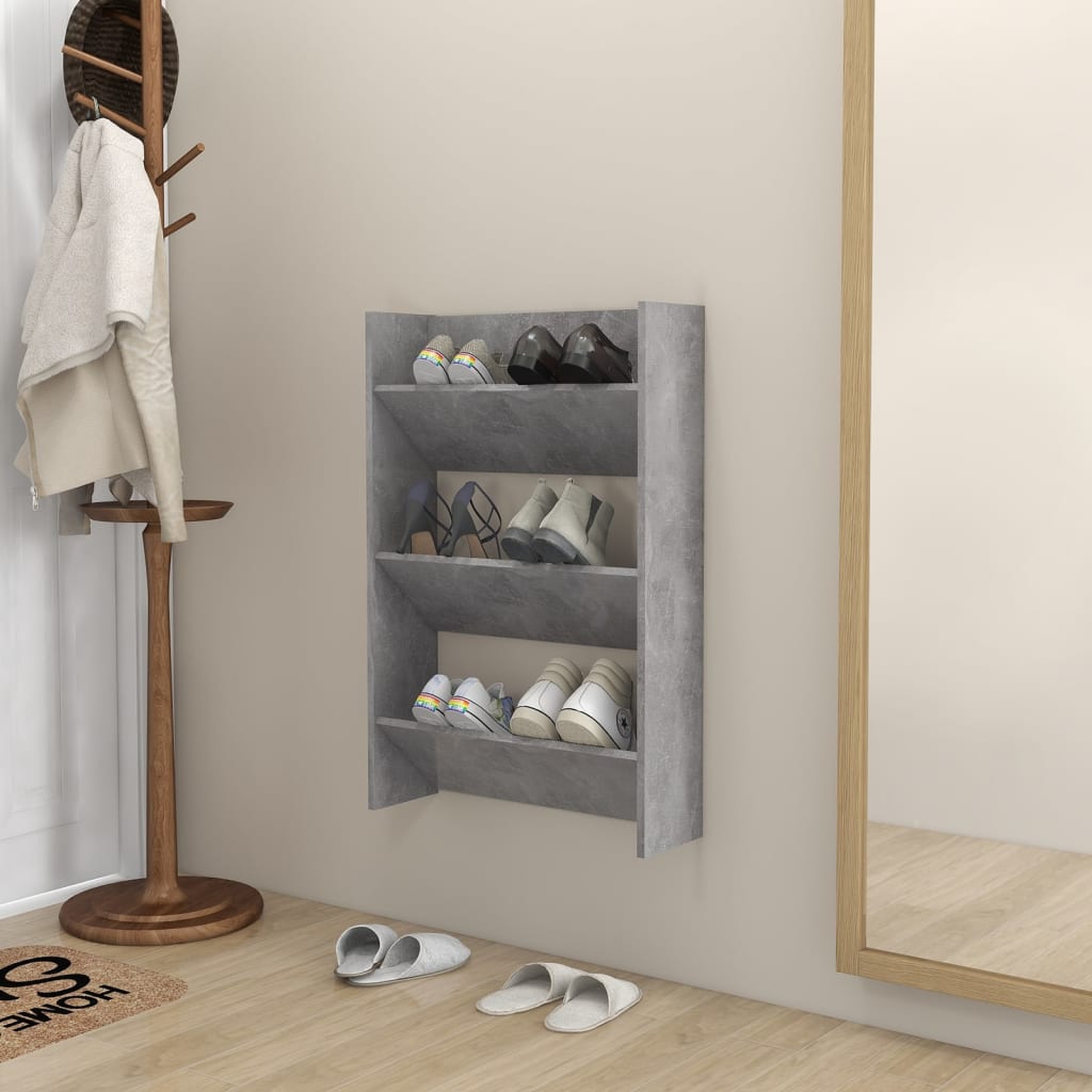 Scarpiera a Muro Grigio Cemento 60x18x90cm in Legno Multistrato