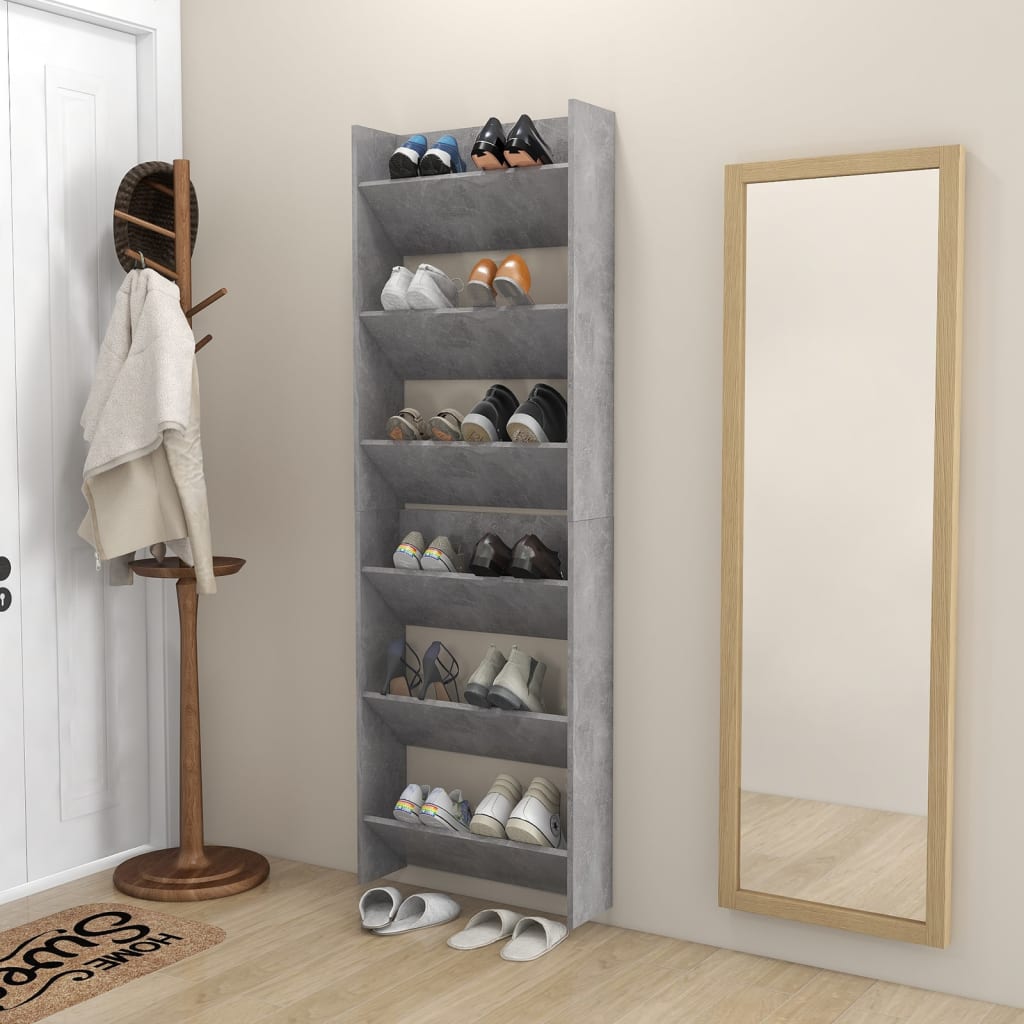 Scarpiere Muro 2pz Grigio Cemento 60x18x90cm Legno Multistrato