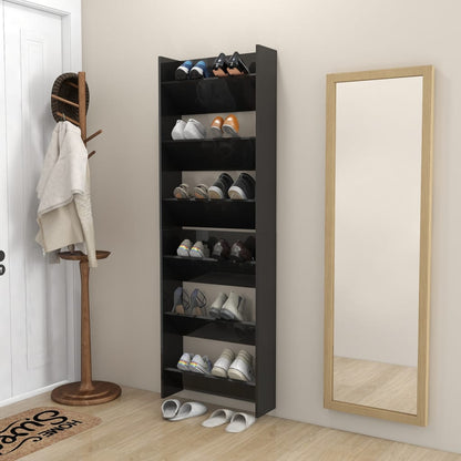 Scarpiere a Muro 2pz Nero Lucido 60x18x90cm Legno Multistrato