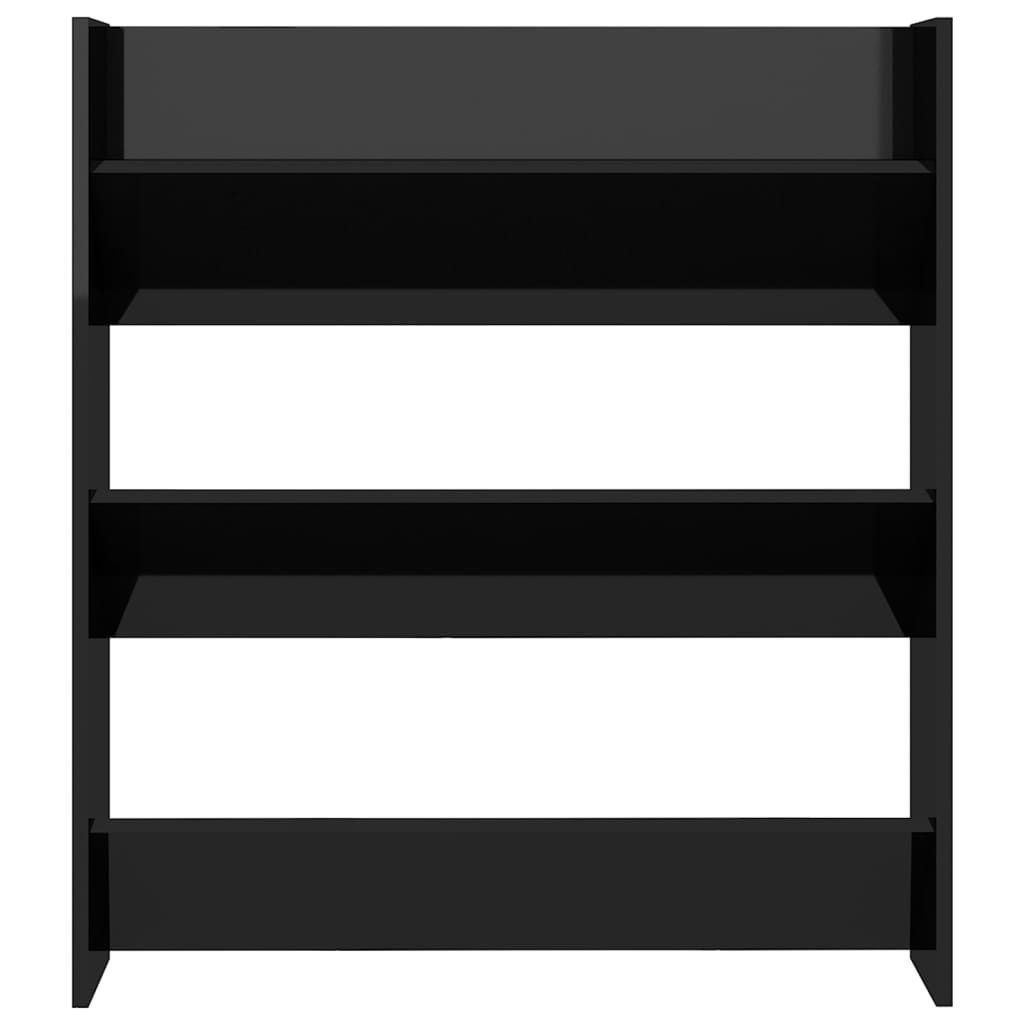 Scarpiera a Muro Nero Lucido 80x18x90 cm in Legno Multistrato