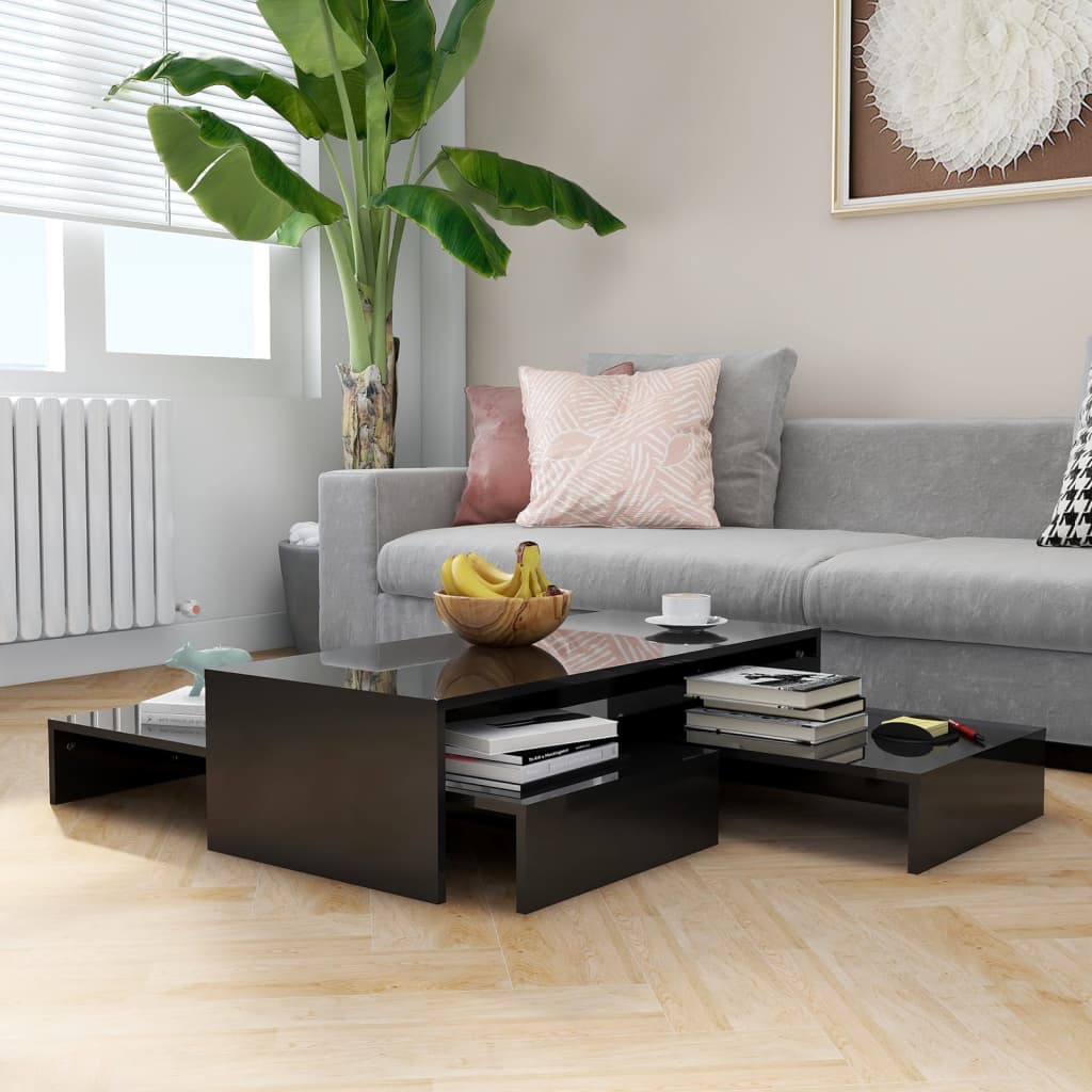 Set Tavolini ad Incastro Nero Lucido 100x100x26,5 cm