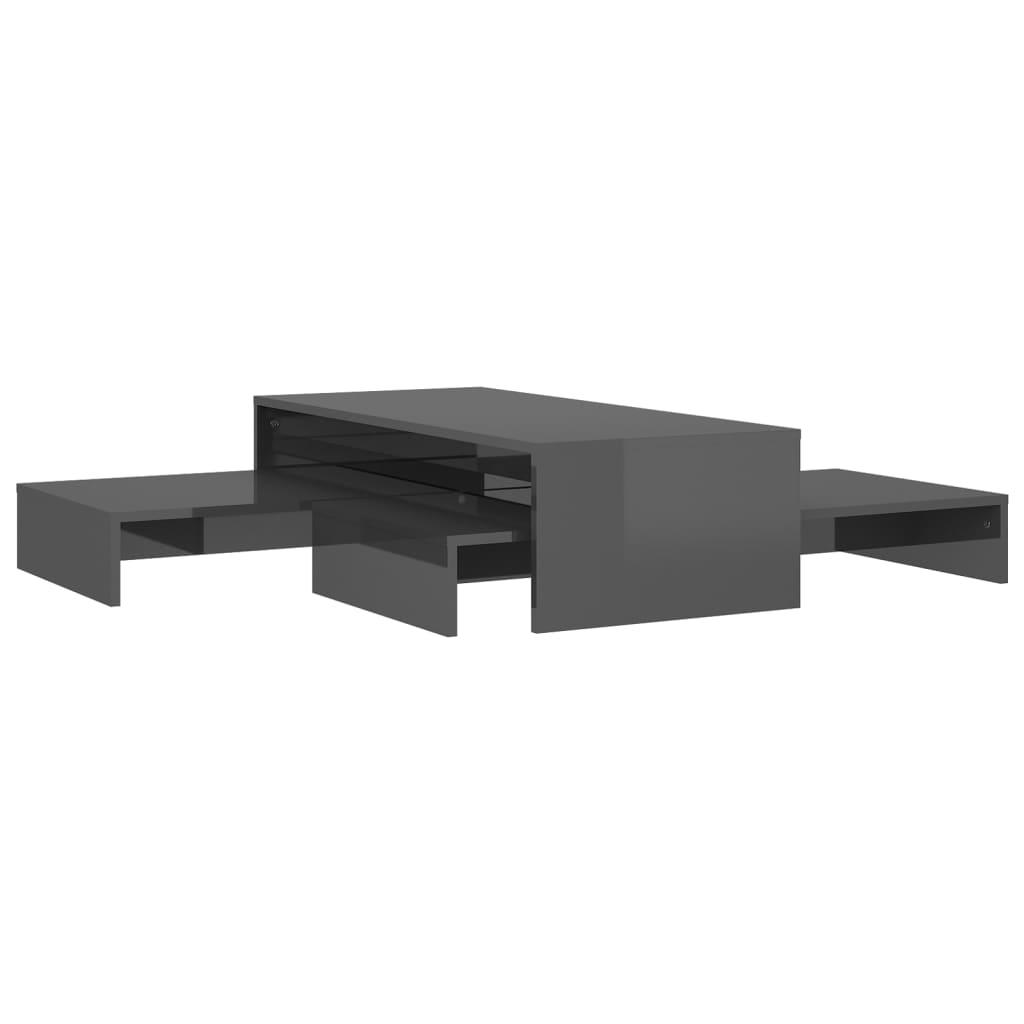 Set Tavolini ad Incastro Grigio Lucido 100x100x26,5 cm