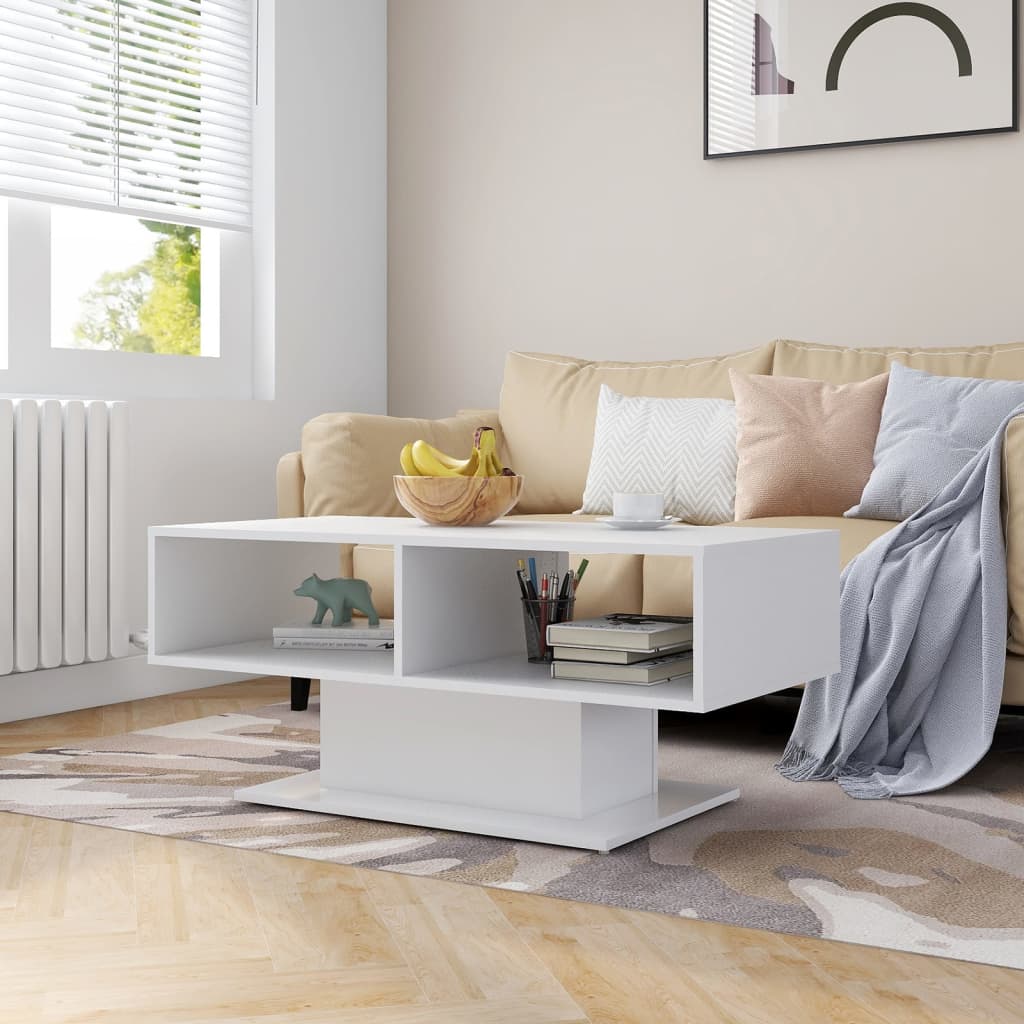 Tavolino da Salotto Bianco 103,5x50x44,5cm in Legno Multistrato