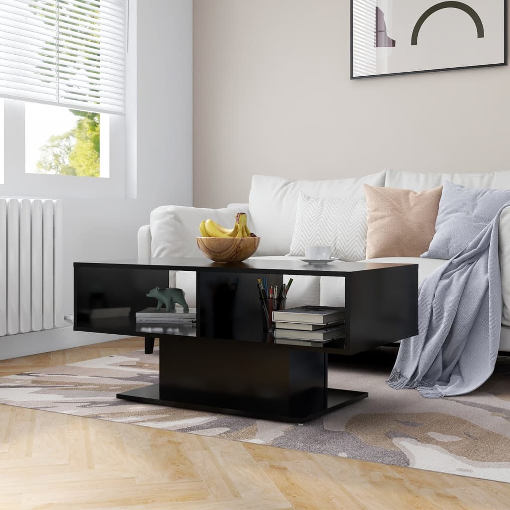 Tavolino da Salotto Nero 103,5x50x44,5cm in Legno Multistrato