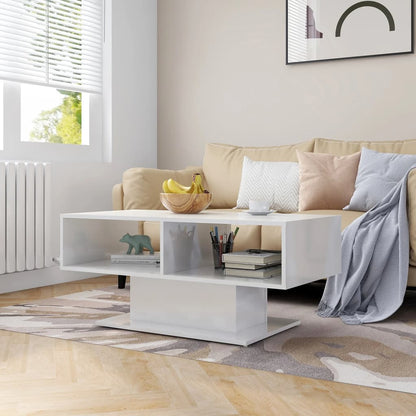 Tavolino Salotto Bianco Lucido 103,5x50x44,5 Legno Multistrato
