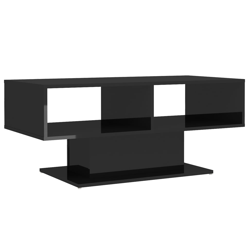 Tavolino Salotto Nero Lucido 103,5x50x44,5 cm Legno Multistrato
