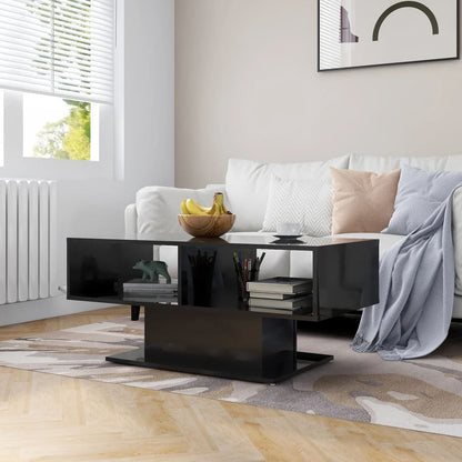 Tavolino Salotto Nero Lucido 103,5x50x44,5 cm Legno Multistrato