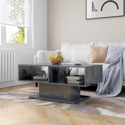 Tavolino Salotto Grigio Lucido 103,5x50x44,5 Legno Multistrato