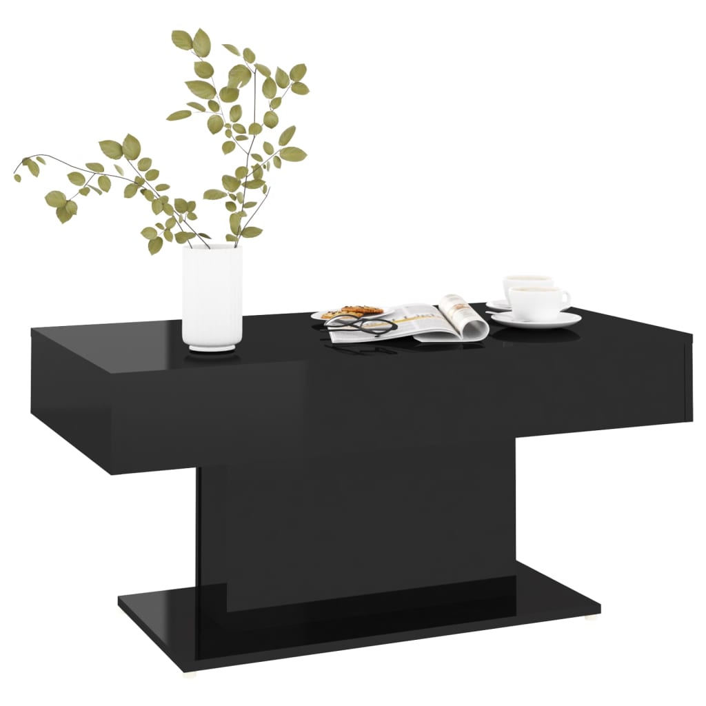 Tavolino da Salotto Nero Lucido 96x50x45 cm Legno Multistrato