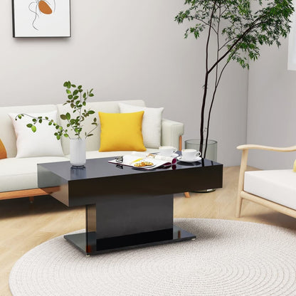 Tavolino da Salotto Nero Lucido 96x50x45 cm Legno Multistrato