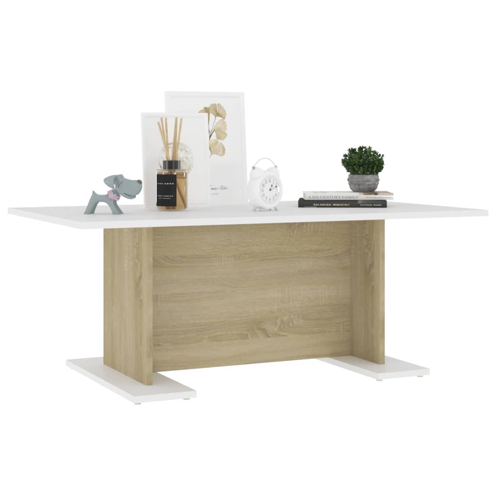 Tavolino Bianco e Rovere Sonoma 103,5x60x40cm Legno Multistrato
