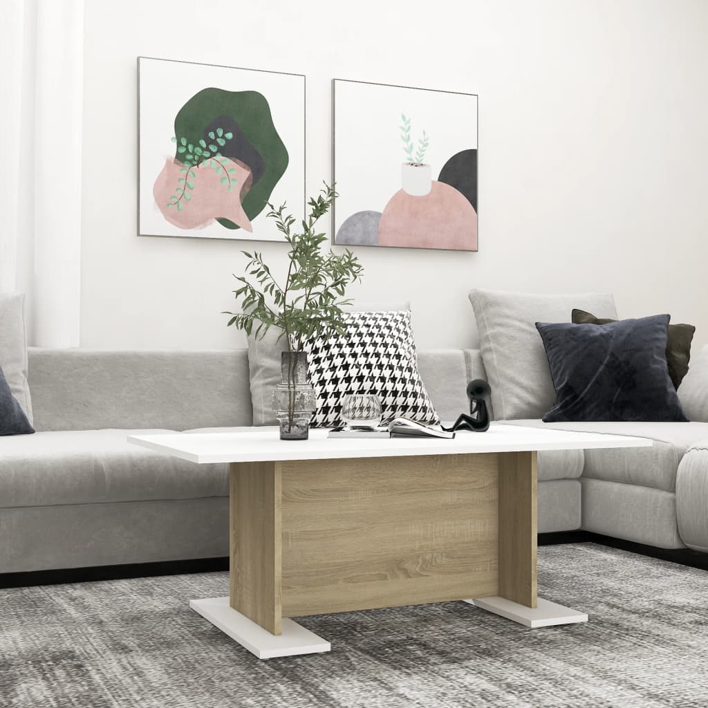Tavolino Bianco e Rovere Sonoma 103,5x60x40cm Legno Multistrato