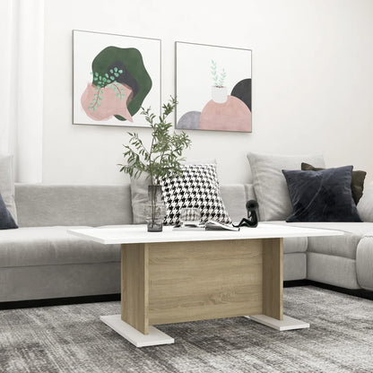 Tavolino Bianco e Rovere Sonoma 103,5x60x40cm Legno Multistrato