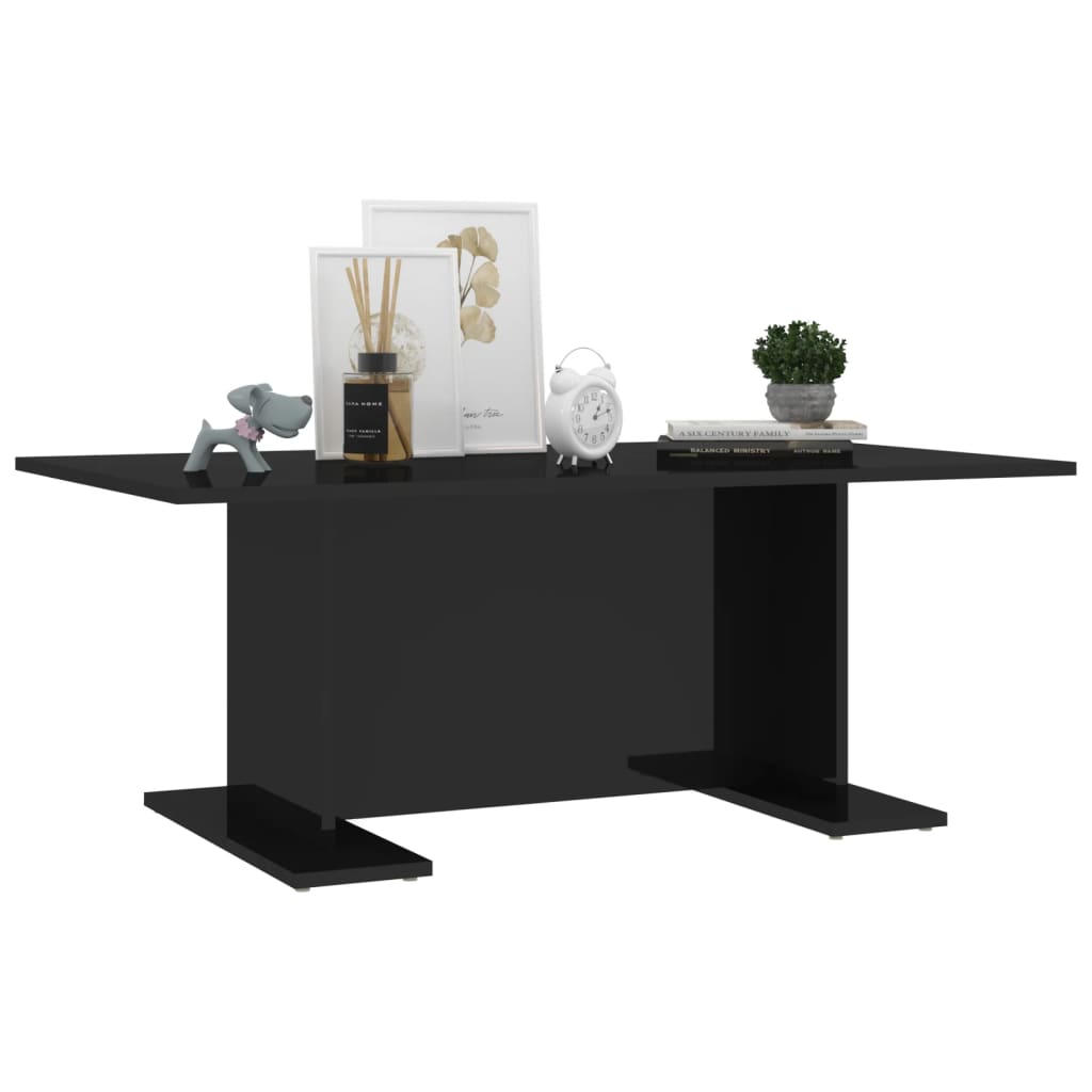 Tavolino da Salotto Nero Lucido 103,5x60x40cm Legno Multistrato