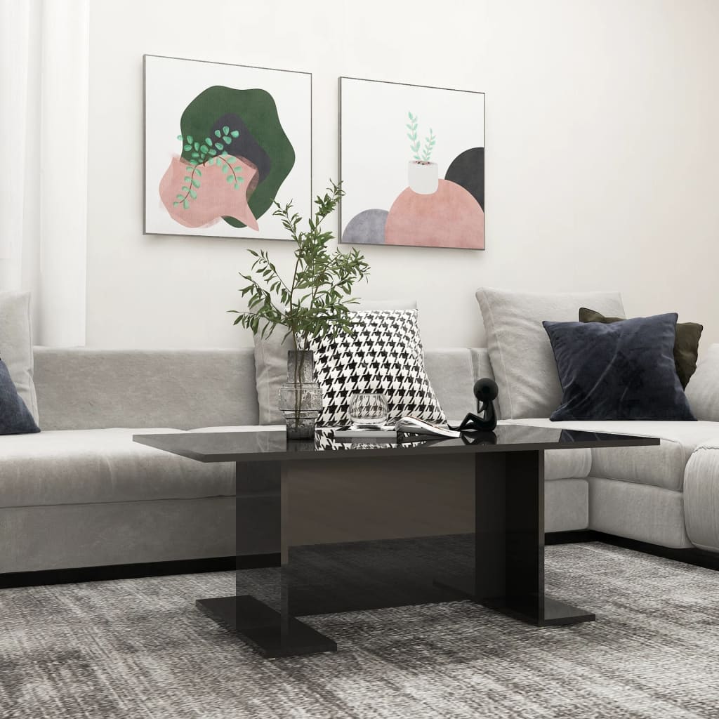 Tavolino da Salotto Nero Lucido 103,5x60x40cm Legno Multistrato