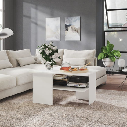 Tavolino da Salotto Bianco 90x60x46,5 cm in Legno Multistrato
