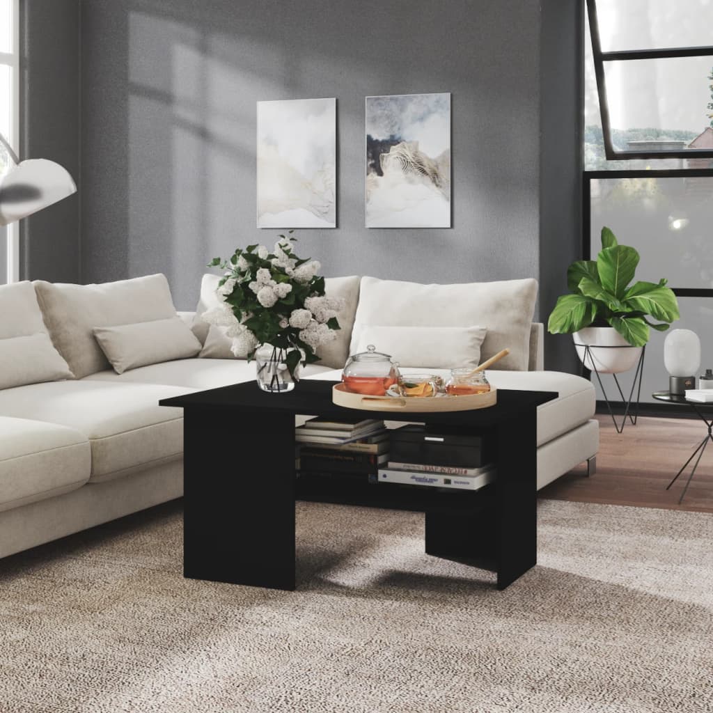 Tavolino da Salotto Nero 90x60x46,5 cm in Legno Multistrato