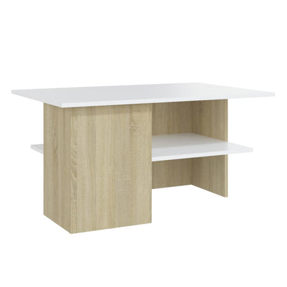 Tavolino Bianco e Rovere Sonoma 90x60x46,5 cm Legno Multistrato