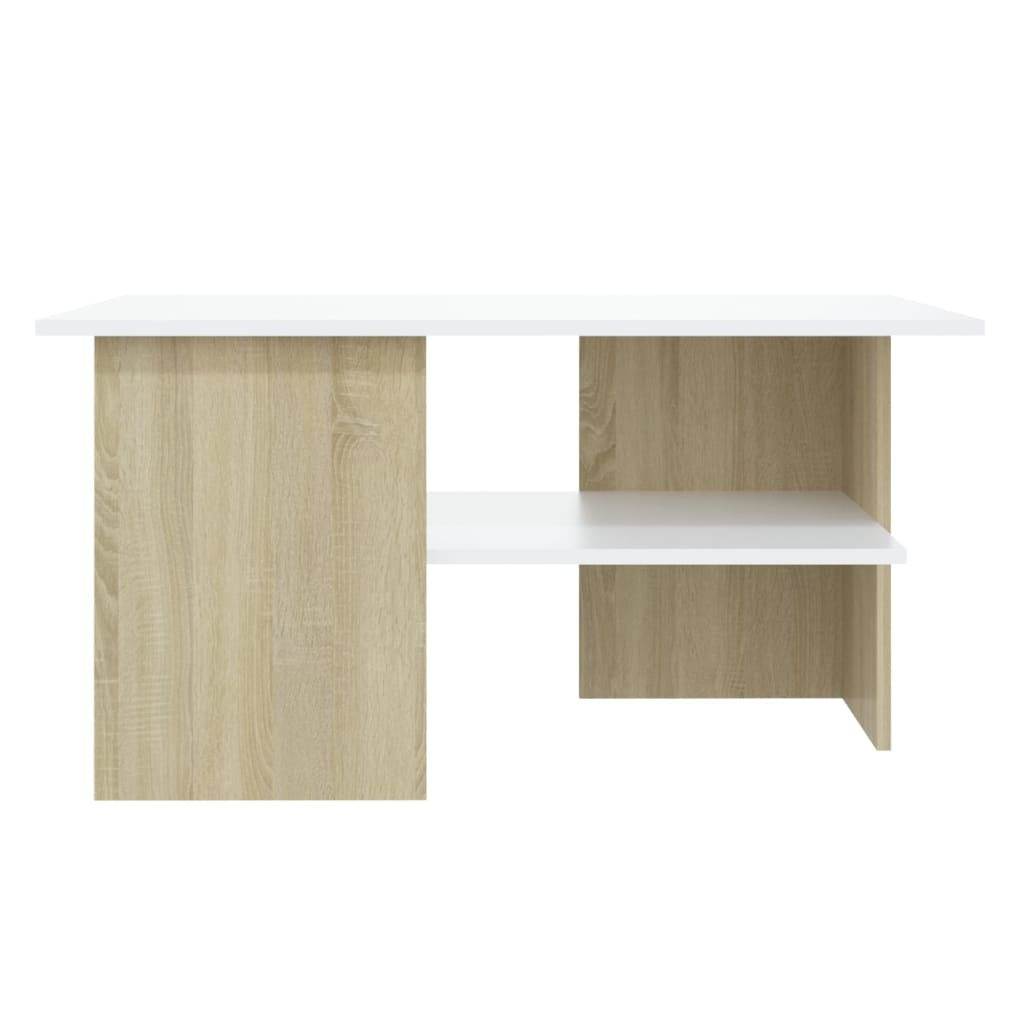 Tavolino Bianco e Rovere Sonoma 90x60x46,5 cm Legno Multistrato