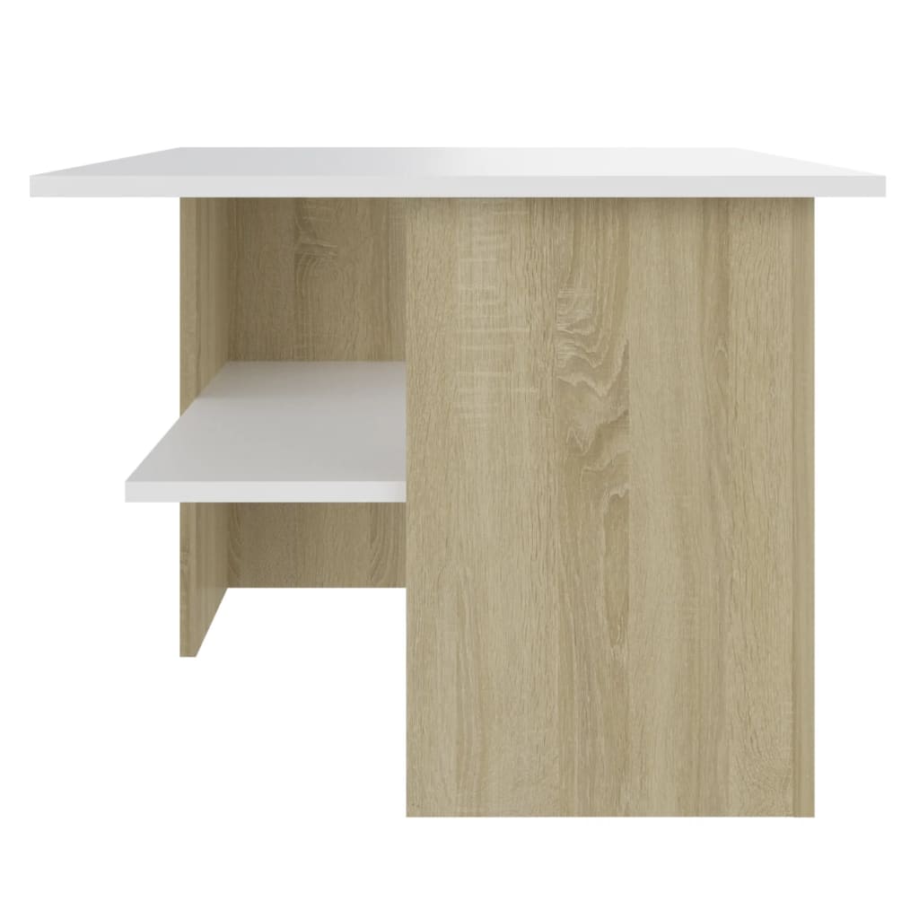 Tavolino Bianco e Rovere Sonoma 90x60x46,5 cm Legno Multistrato