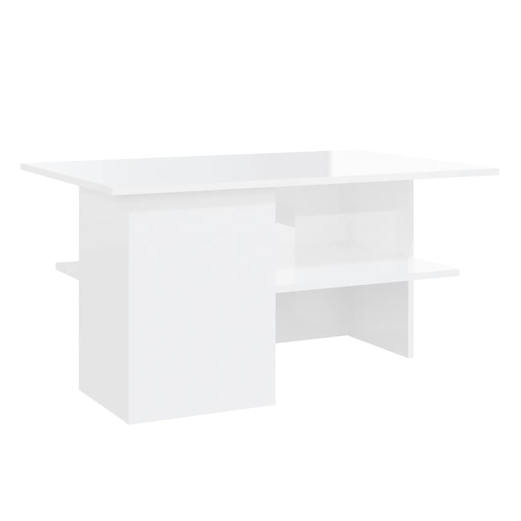 Tavolino Salotto Bianco Lucido 90x60x46,5 cm Legno Multistrato