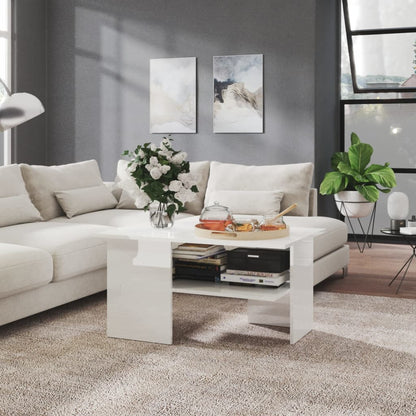 Tavolino Salotto Bianco Lucido 90x60x46,5 cm Legno Multistrato
