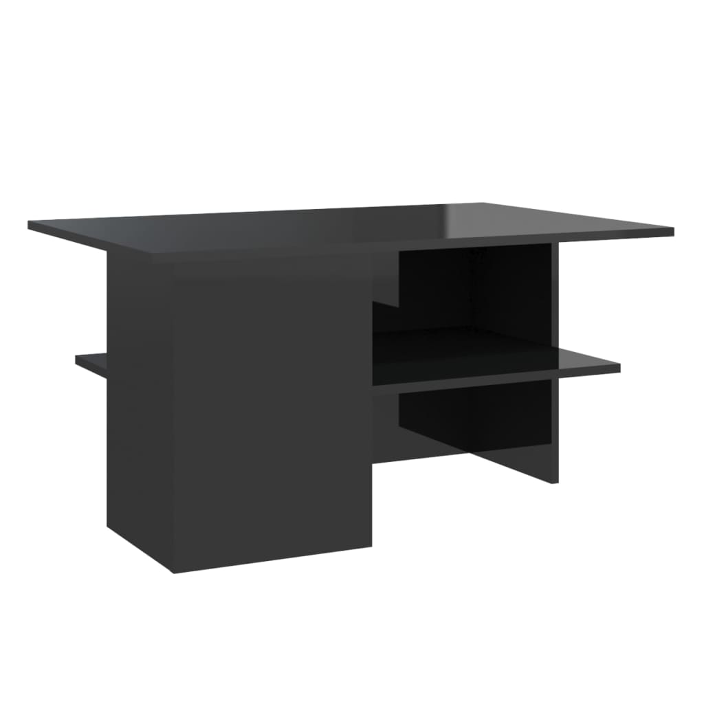 Tavolino Salotto Nero Lucido 90x60x46,5 cm Legno Multistrato