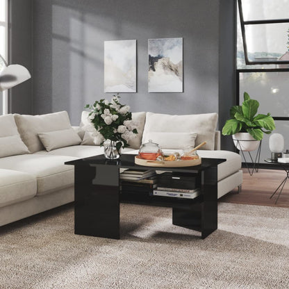 Tavolino Salotto Nero Lucido 90x60x46,5 cm Legno Multistrato