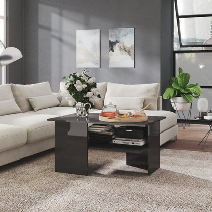 Tavolino Salotto Grigio Lucido 90x60x46,5 cm Legno Multistrato