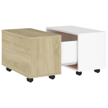 Tavolino Bianco e Rovere Sonoma 60x60x38 cm Legno Multistrato