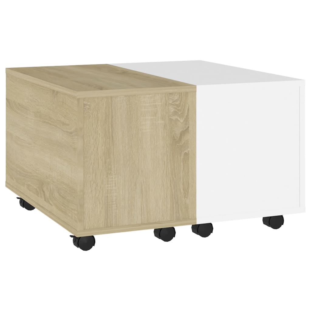 Tavolino Bianco e Rovere Sonoma 60x60x38 cm Legno Multistrato