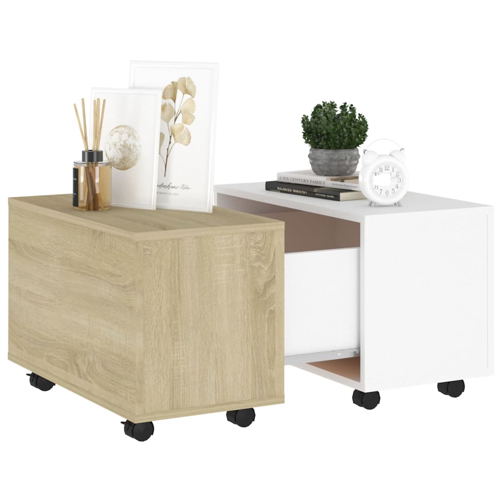 Tavolino Bianco e Rovere Sonoma 60x60x38 cm Legno Multistrato
