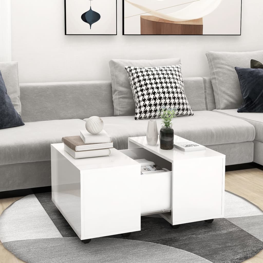 Tavolino da Salotto Bianco Lucido 60x60x38 cm Legno Multistrato