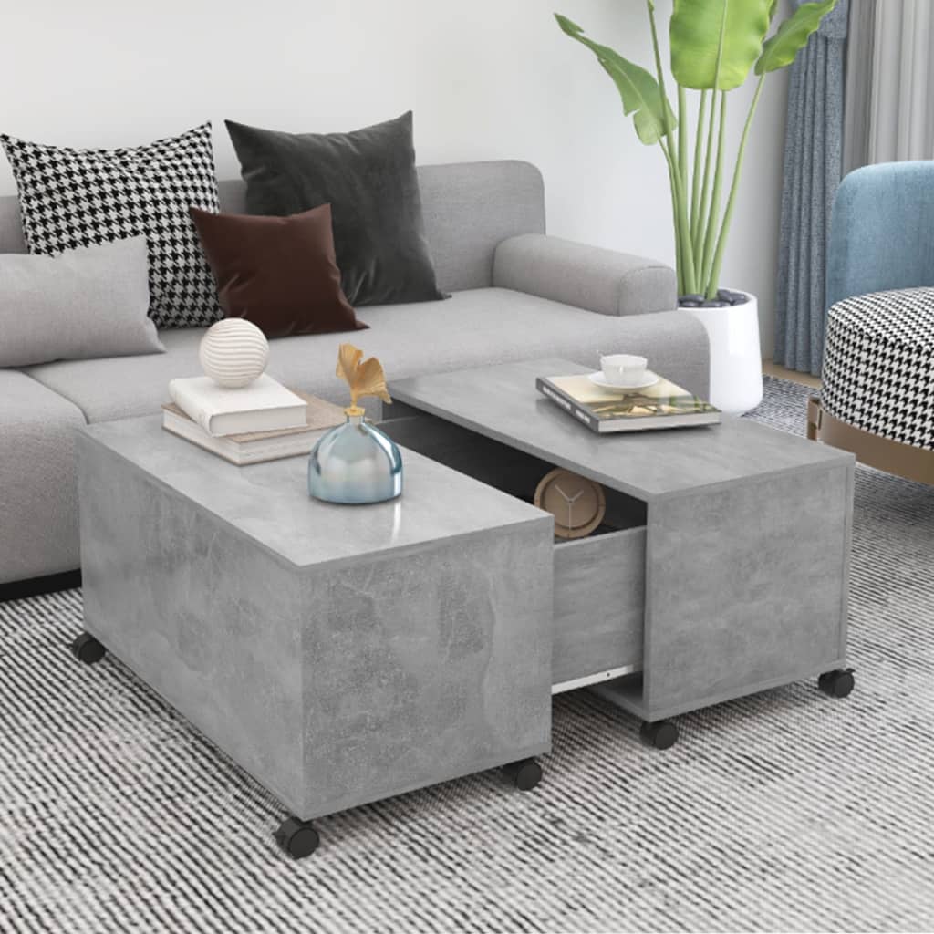 Tavolino da Salotto Grigio Cemento 75x75x38cm Legno Multistrato