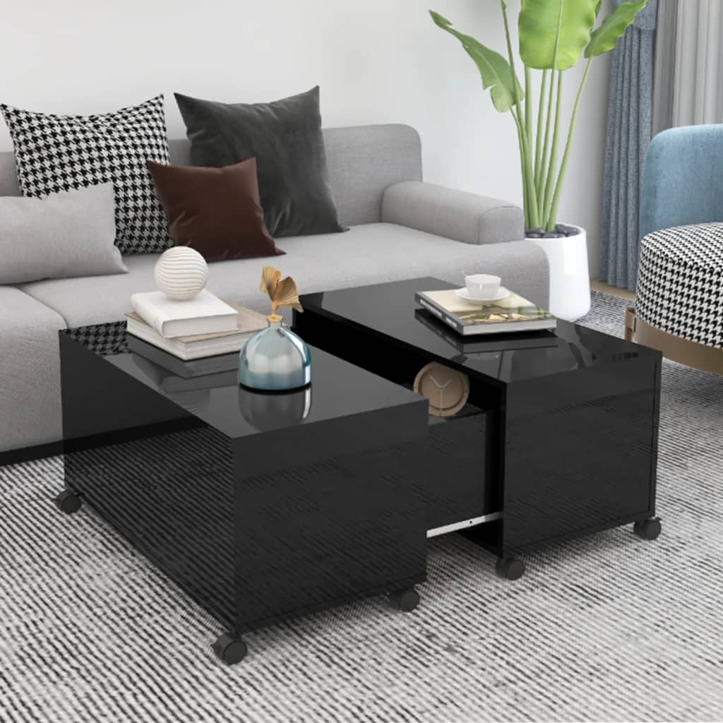 Tavolino da Salotto Nero Lucido 75x75x38 cm Legno Multistrato